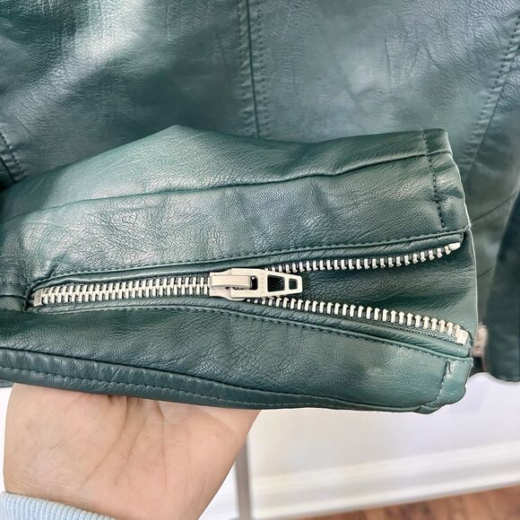 Blank NYC Moto Jacket With Removable Hood Size Small In Green Faux Leather GUC - Picture 7 of 9